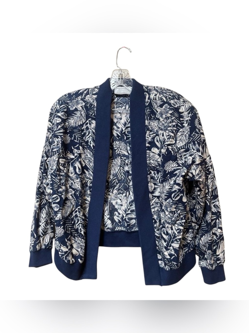 Vintage 90s Catalina Botanical Jacket Navy Tropical Resortwear Small